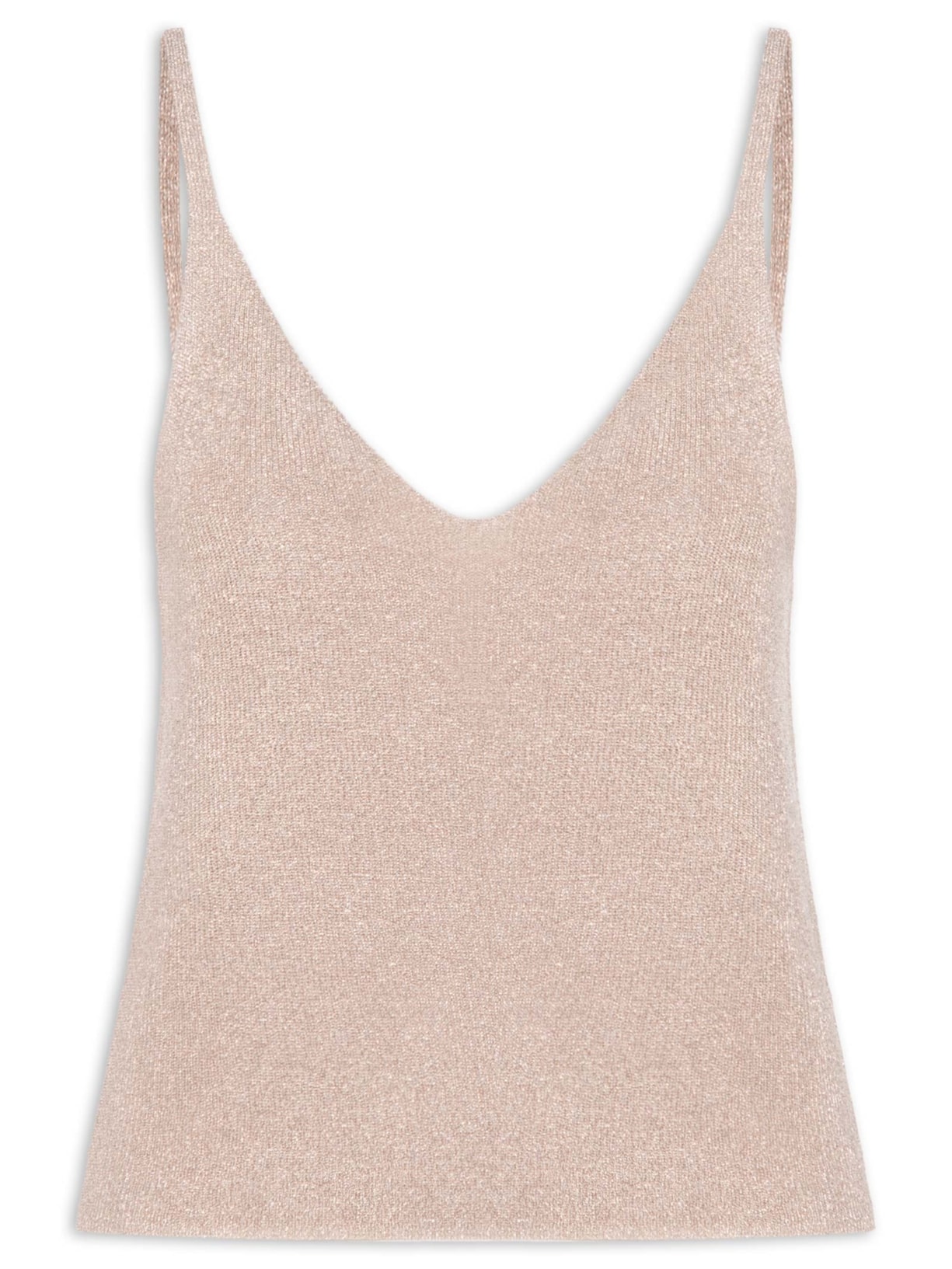 Regata Feminino de Tricot Lurex Decote V – Prata Animale