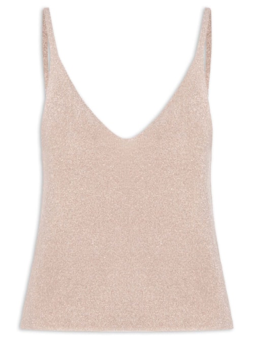Regata Feminino de Tricot Lurex Decote V – Prata