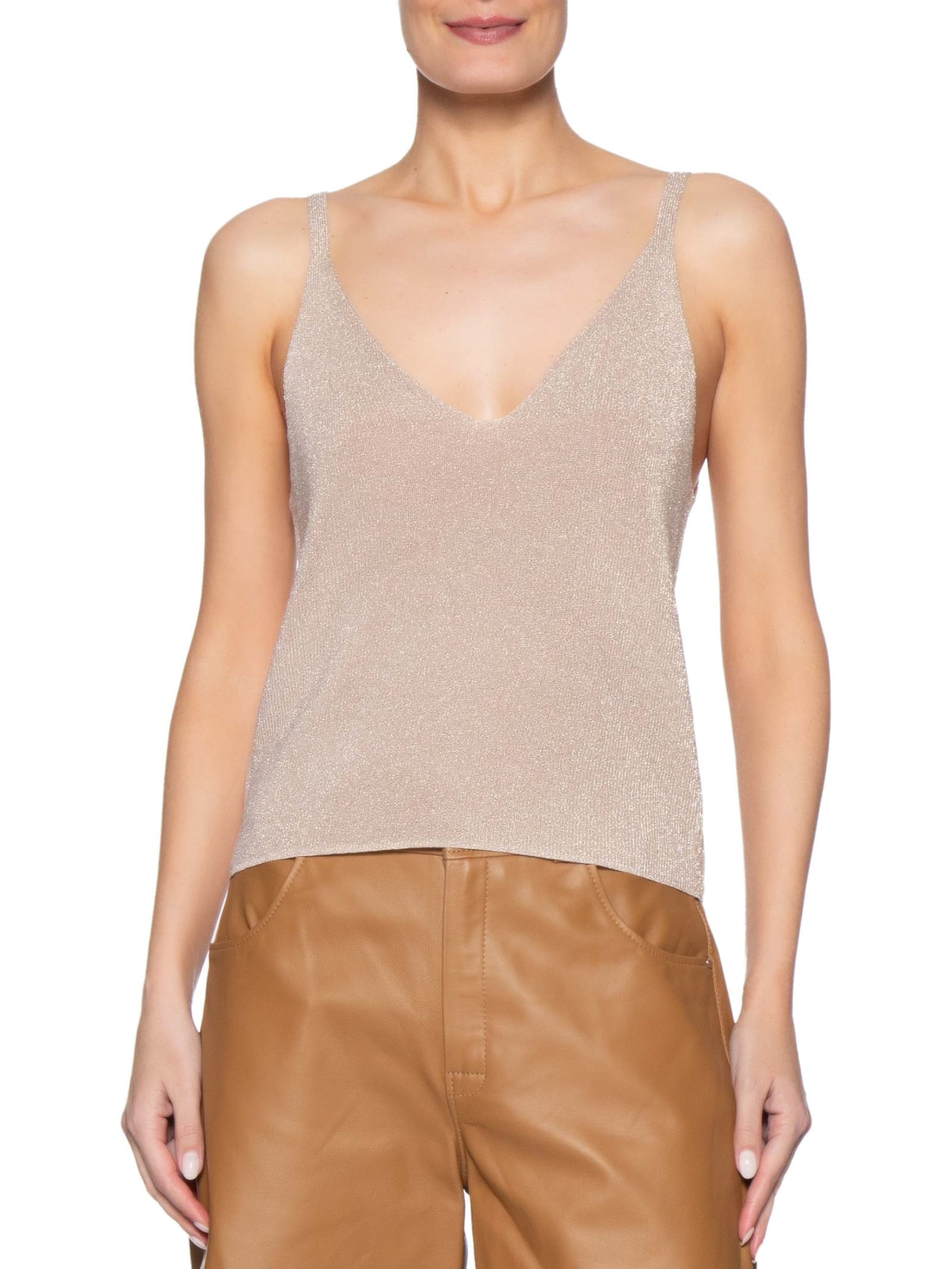 Regata Feminino de Tricot Lurex Decote V – Prata Animale
