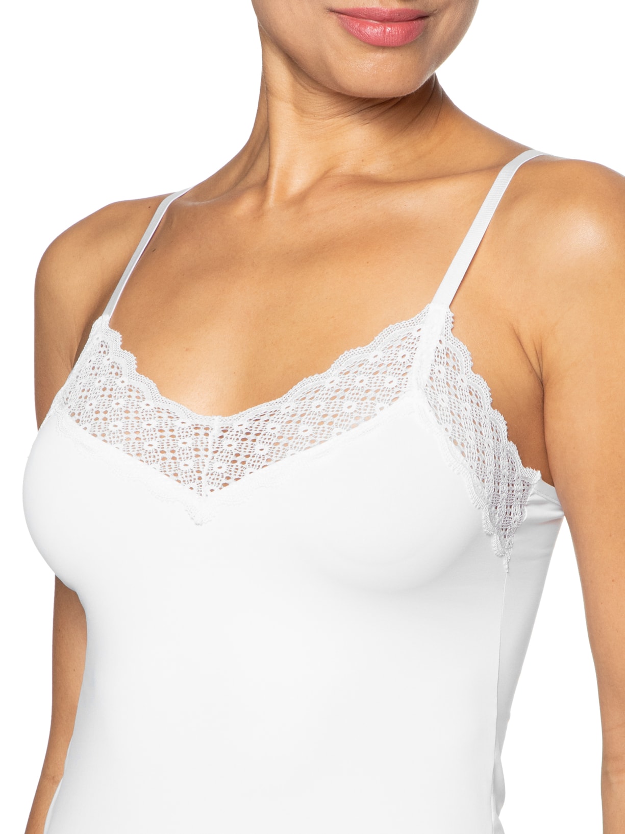 Regata Feminino Em Microfibra Com Renda No Decote Branco Bonjour By Hope