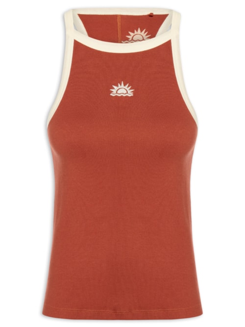 Regata Feminino Vies Contrastante Bordada– Vermelho