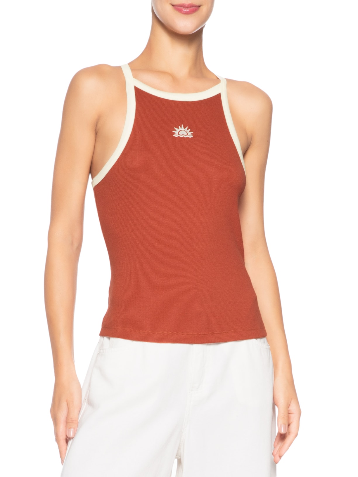 Regata Feminino Vies Contrastante Bordada– Vermelho Dress To