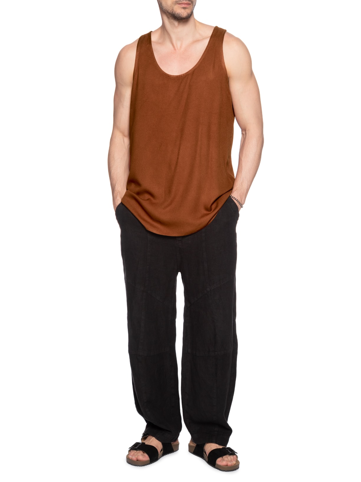 Regata Masculina Curta Viscose Marrom Handred