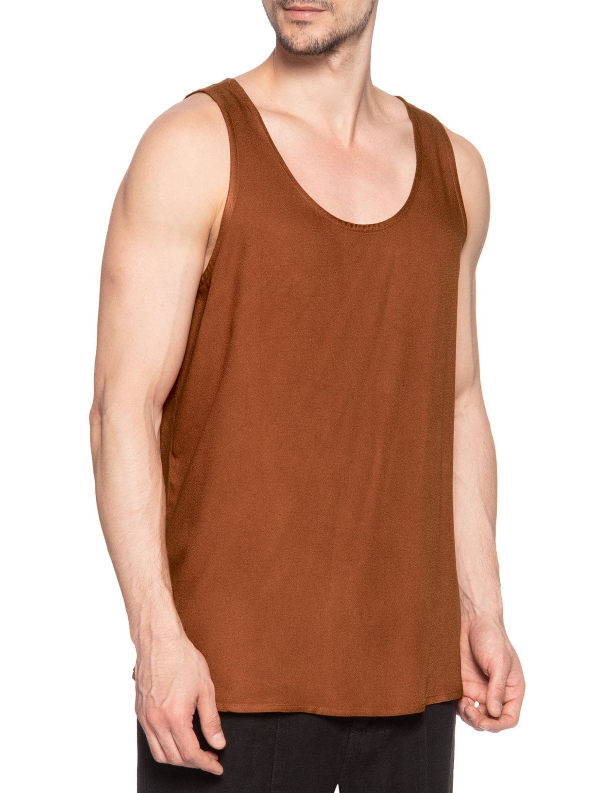 Regata Masculina Curta Viscose Marrom Handred