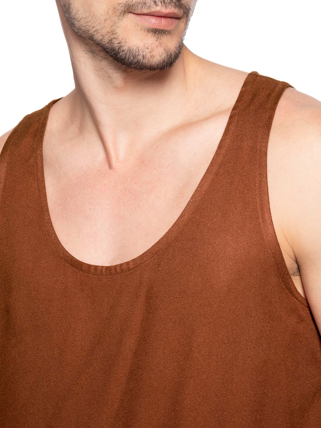 Regata Masculina Curta Viscose Marrom Handred