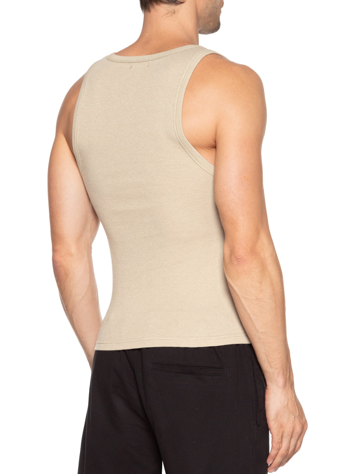 Regata Masculina Em Algodão Bege Basiq Men