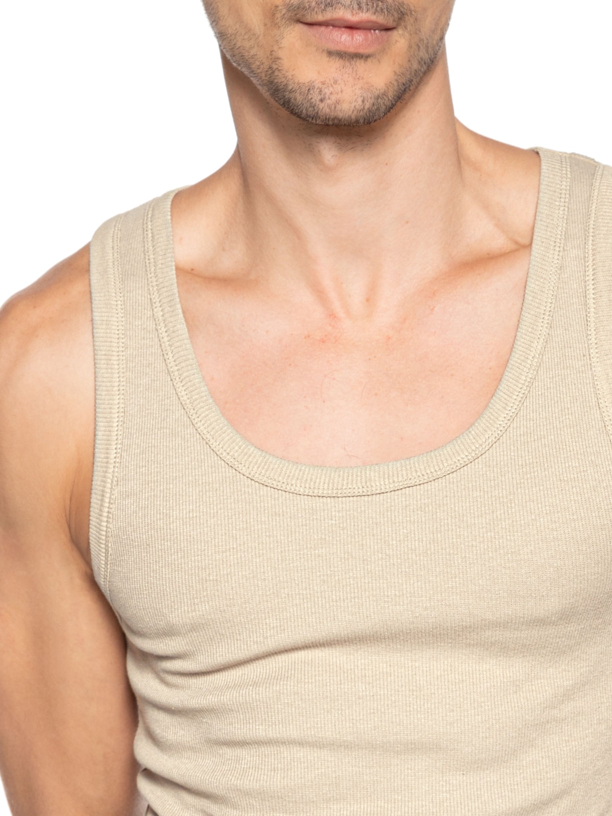 Regata Masculina Em Algodão Bege Basiq Men