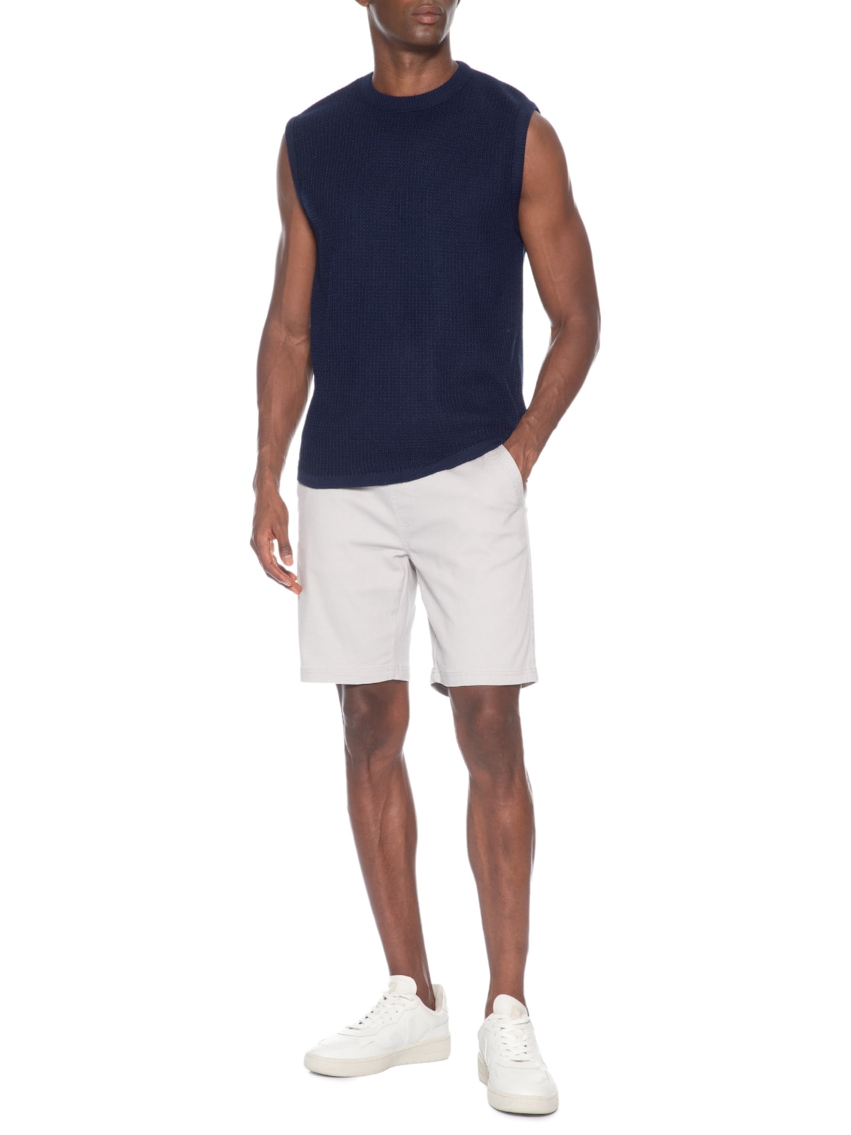 Regata Masculina em Tricot Azul Basiq Men
