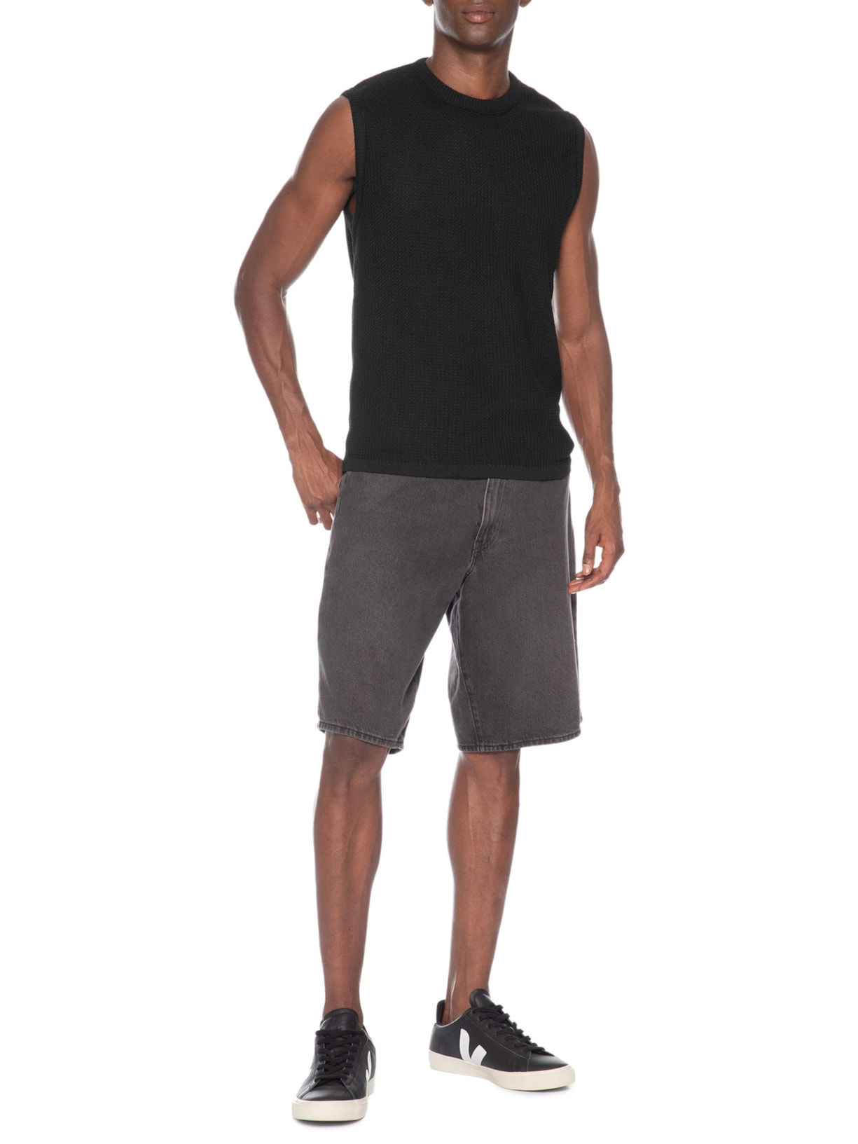 Regata Masculina em Tricot Preto Basiq Men