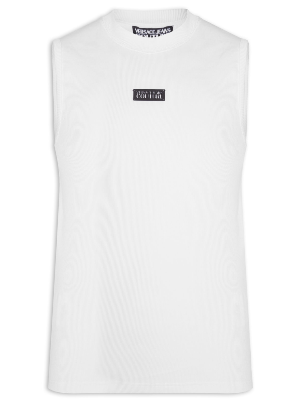 Regata Masculina Slim-Fit Ribbed Sleeveless Logo Branco Versace Jeans Couture