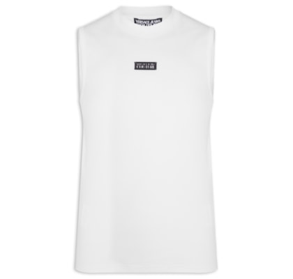 Regata Masculina Slim-Fit Ribbed Sleeveless Logo - Branco