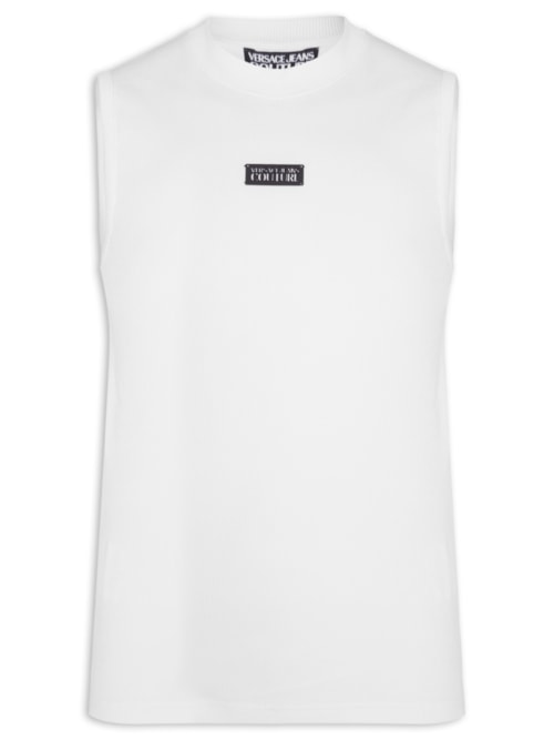 Regata Masculina Slim-Fit Ribbed Sleeveless Logo - Branco