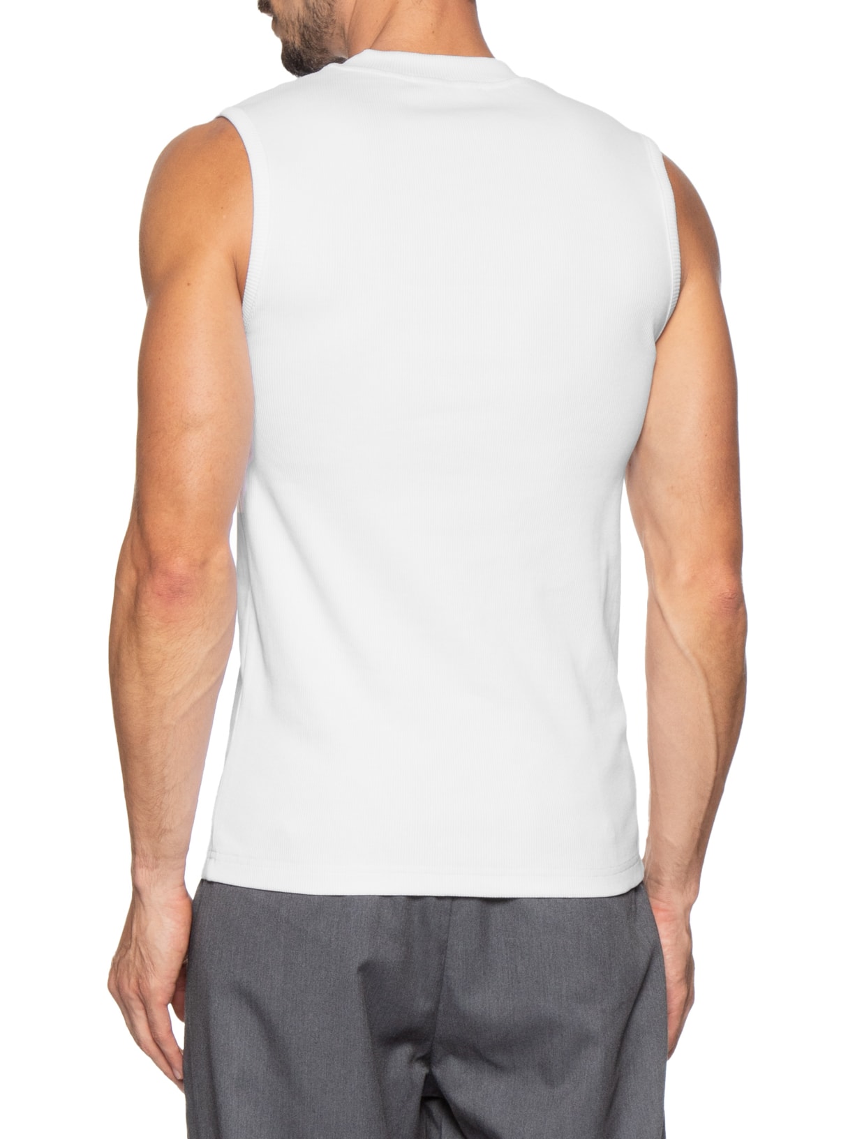 Regata Masculina Slim-Fit Ribbed Sleeveless Logo Branco Versace Jeans Couture