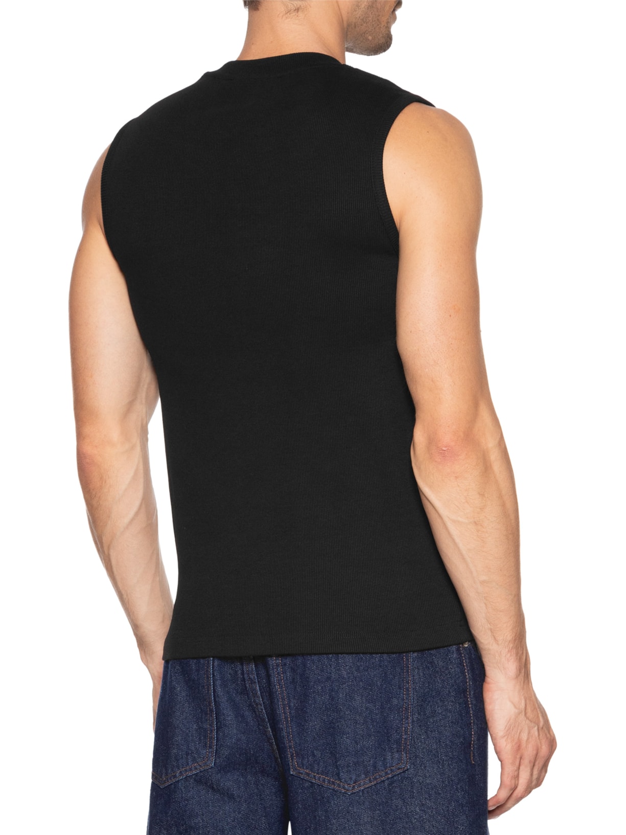 Regata Masculina Slim-Fit Ribbed Sleeveless Logo Preto Versace Jeans Couture