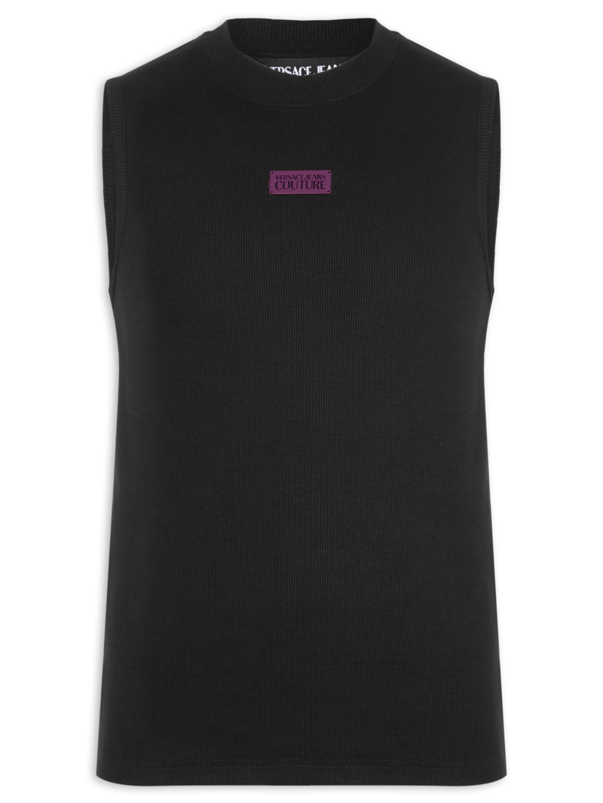 Regata Masculina Slim-Fit Ribbed Sleeveless Logo Preto Versace Jeans Couture