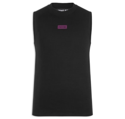 Regata Masculina Slim-Fit Ribbed Sleeveless Logo - Preto