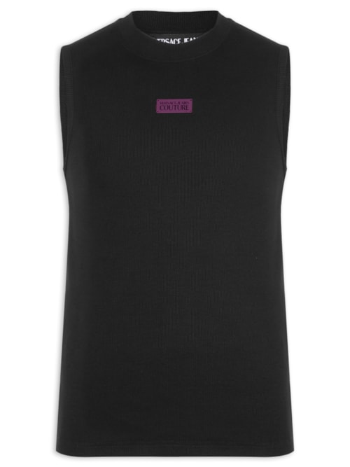 Regata Masculina Slim-Fit Ribbed Sleeveless Logo - Preto