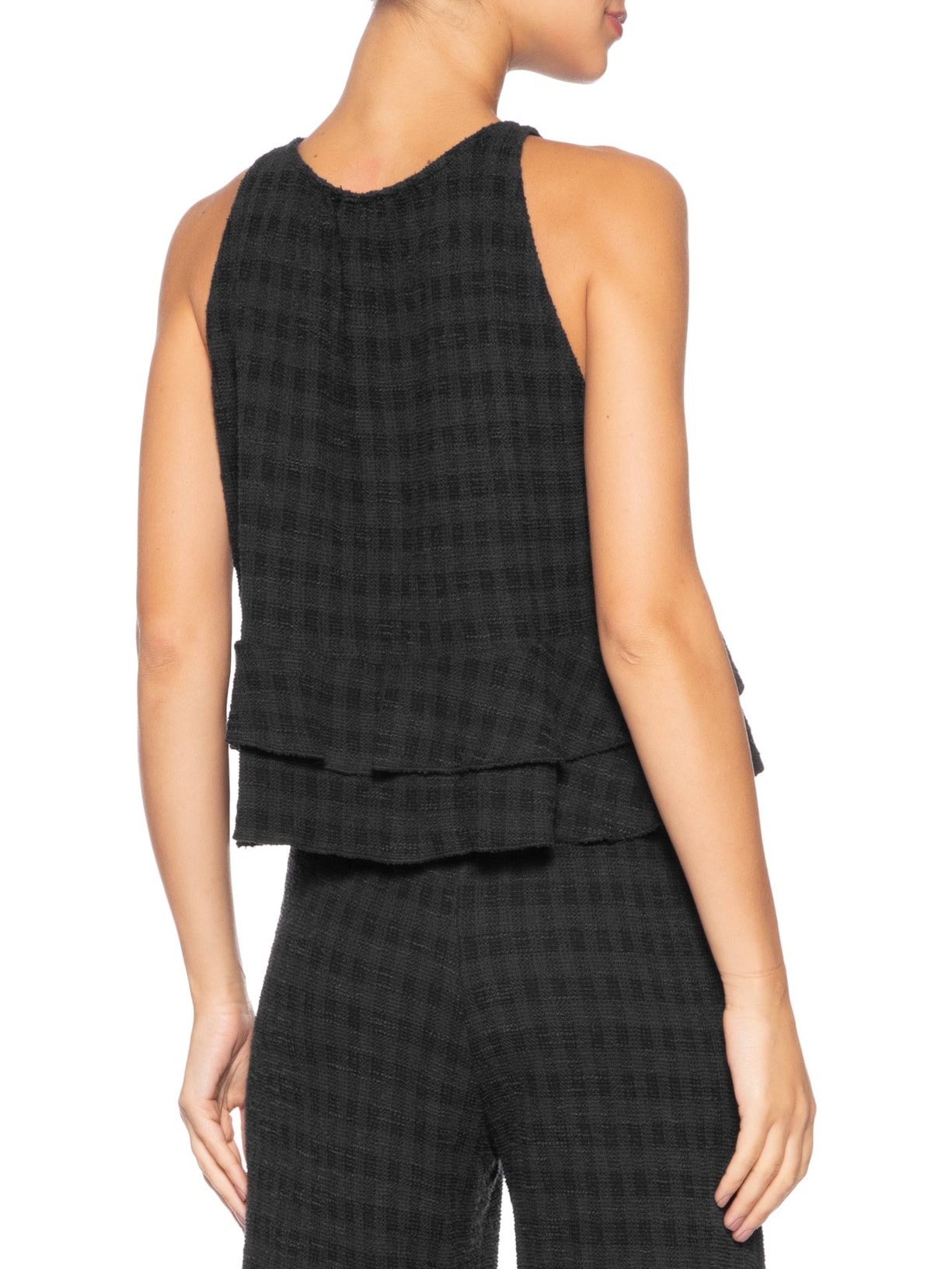 Regata Textura Babado Duplo Preto Animale