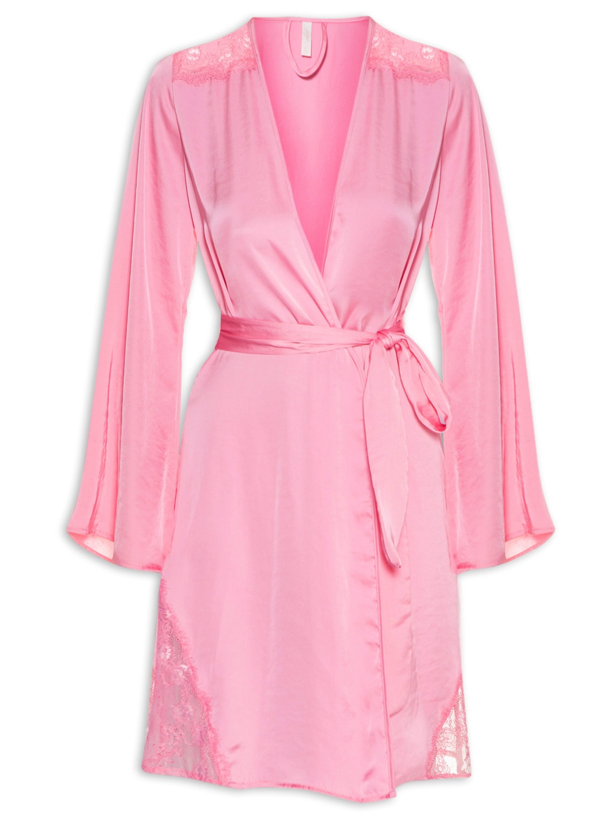 Robe Curto Manga Longa Cetim Fernanda - Rosa