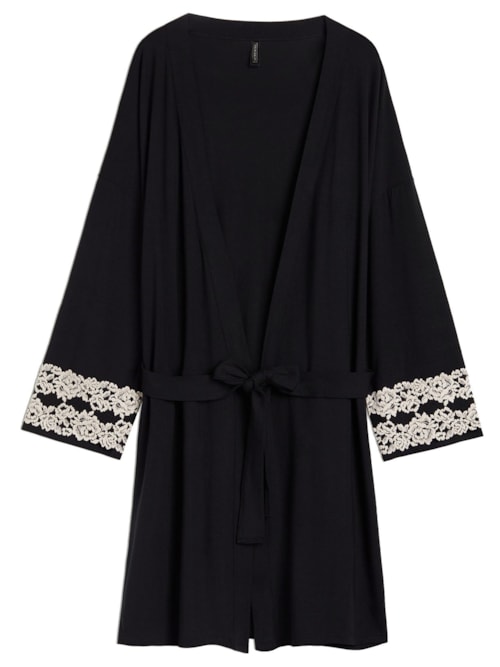 Robe Em Modal Pretty Flowers - Preto
