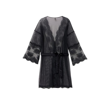 Robe Em Tule e Renda La Vie En Rose - Preto