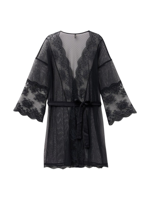 Robe Em Tule e Renda La Vie En Rose - Preto