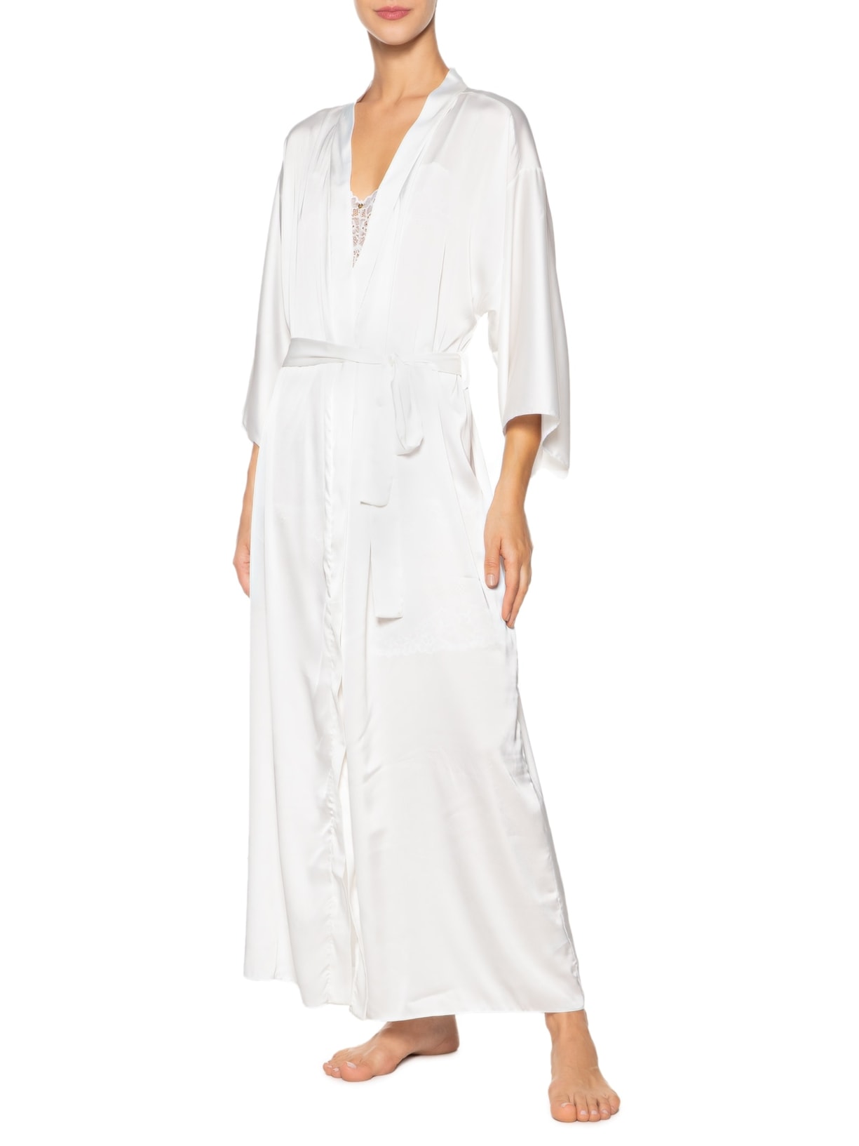 Robe Longo Em Cetim Valência Honeymoon Branco Hope