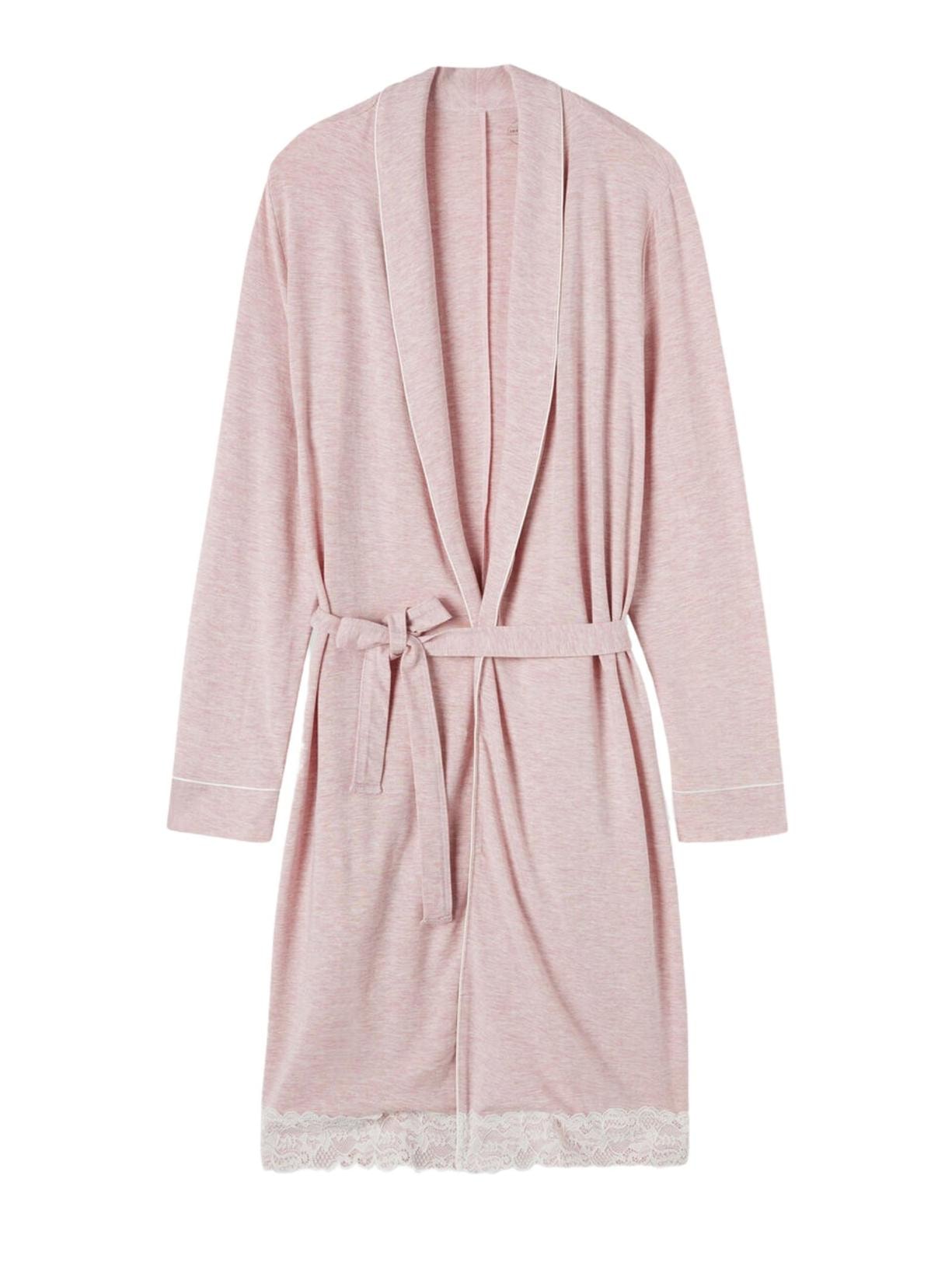 Roupão Em Modal Com Detalhes De Renda - Rosa