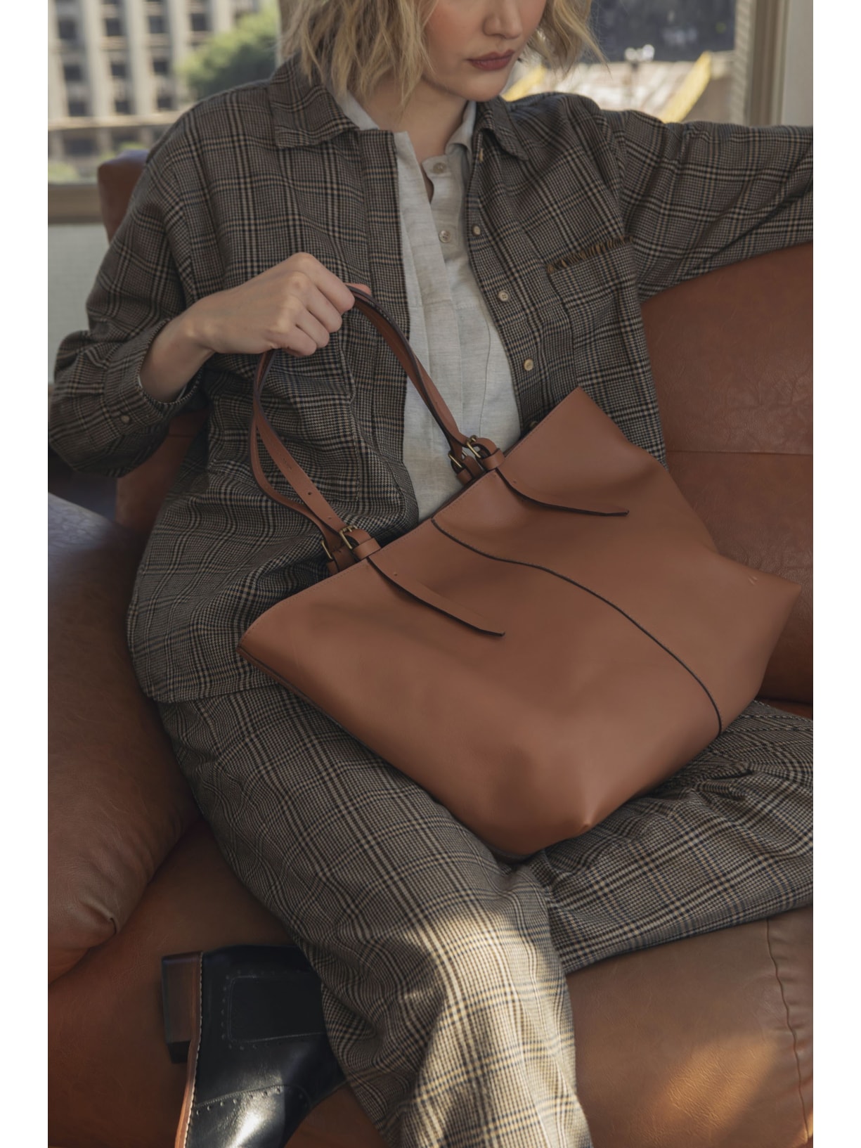 Sacola Couro Caramelo Cabana Crafts