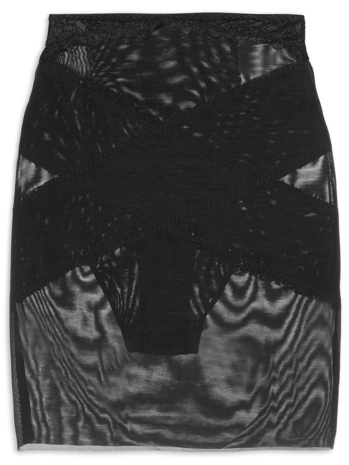 Saia Anágua Modeladora Em Tule E Renda - Preto