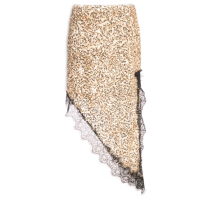 Saia Assimétrica Em Paetê - Dourado