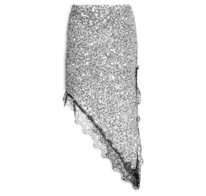 Saia Assimétrica Em Paetê - Prateado