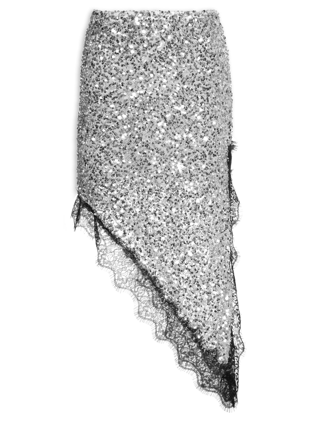 Saia Assimétrica Em Paetê - Prateado