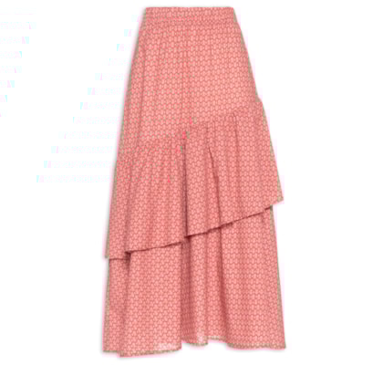 Saia Babados Algodão Paisley - Rosa