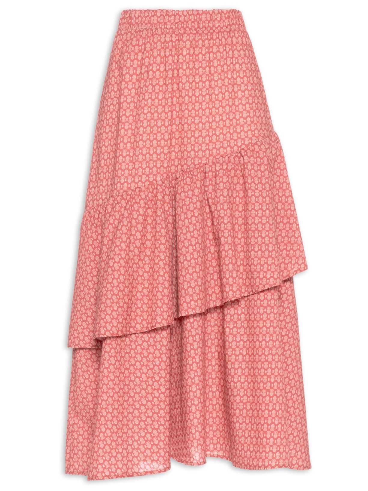 Saia Babados Algodão Paisley - Rosa