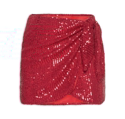 Saia Bicolor Paetê - Vermelho