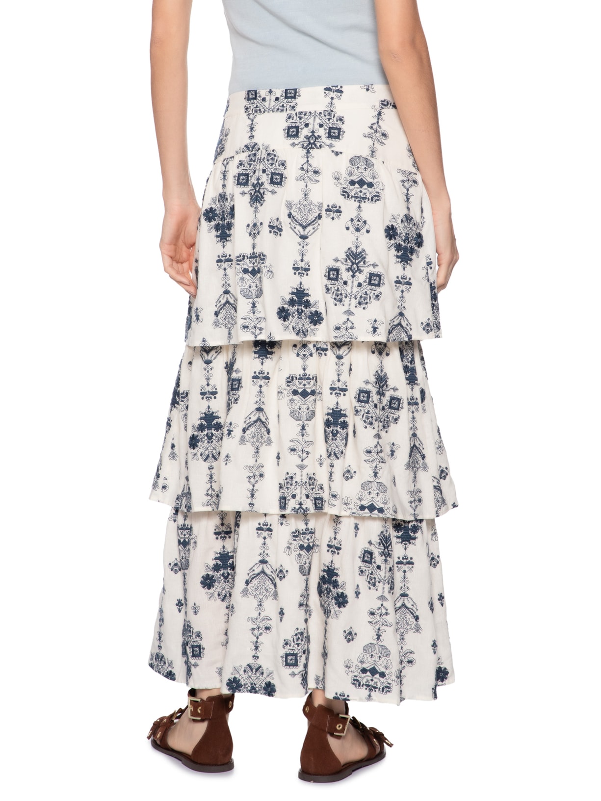 Saia Camadas Bordado Rubi Branco Maria Filó