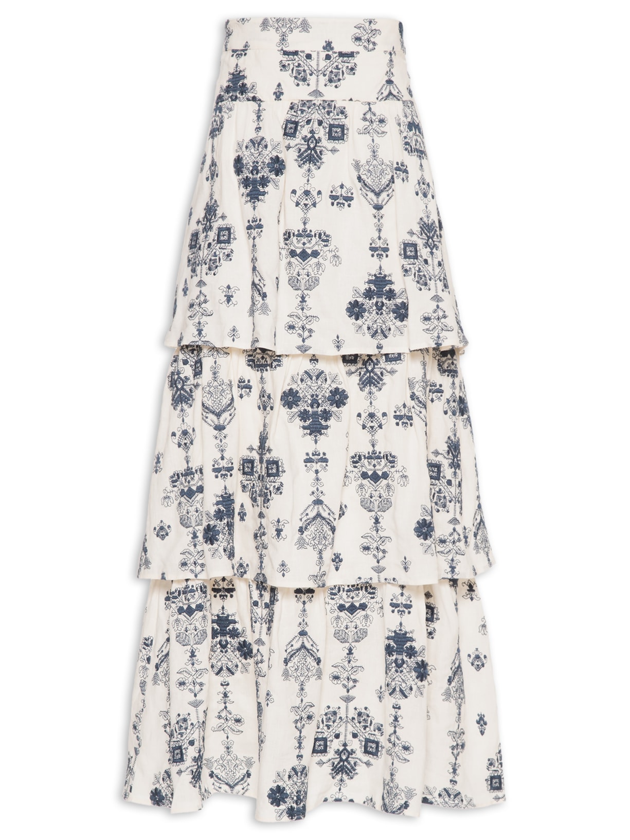 Saia Camadas Bordado Rubi Branco Maria Filó