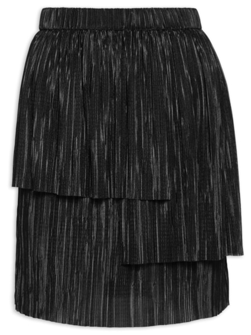 Saia Camadas Plissada - Preto