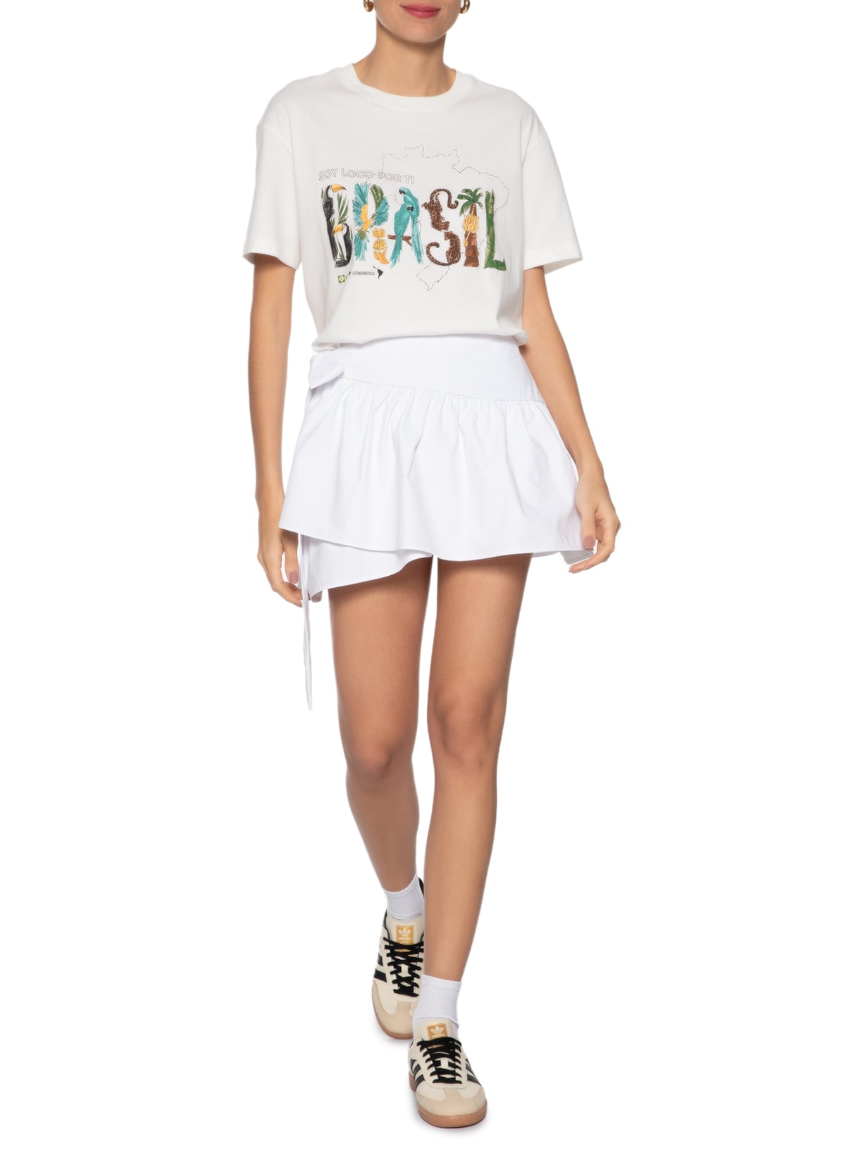 Saia Cintura Baixa Transpasse Branco Farm