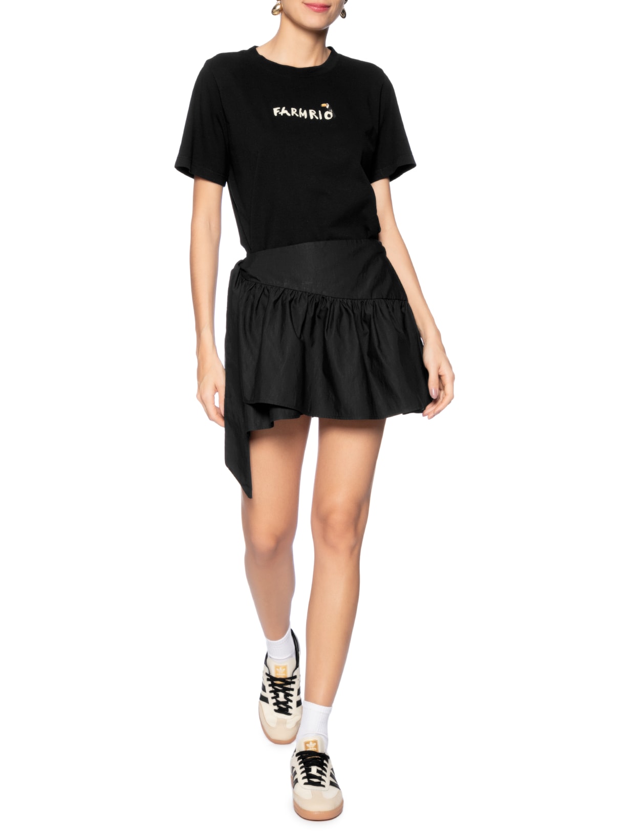 Saia Cintura Baixa Transpasse Preto Farm