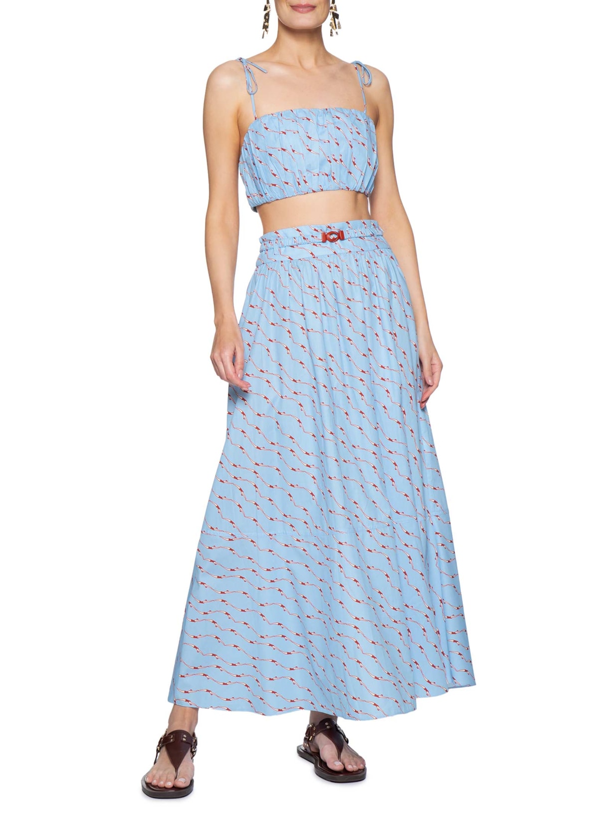 Saia Com Cinto Estampa Nadadoras Azul Dress To
