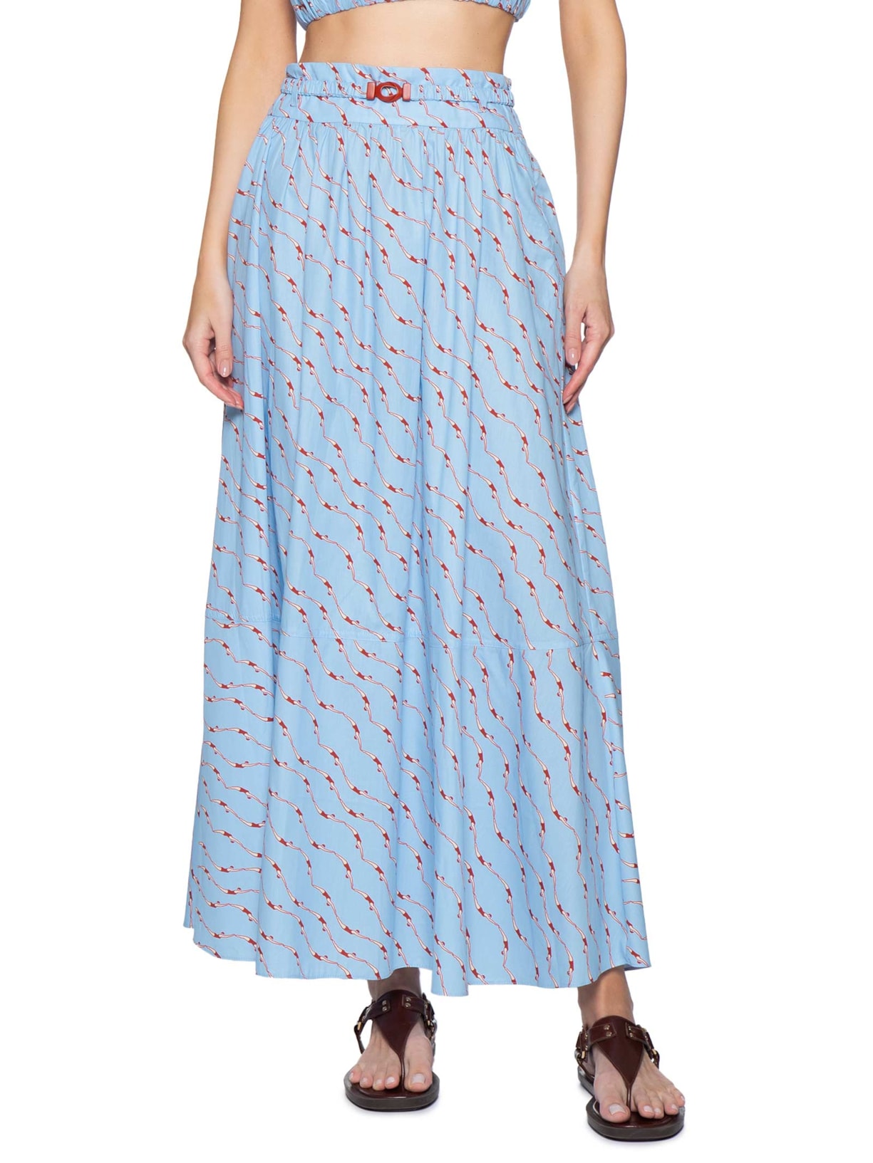 Saia Com Cinto Estampa Nadadoras Azul Dress To