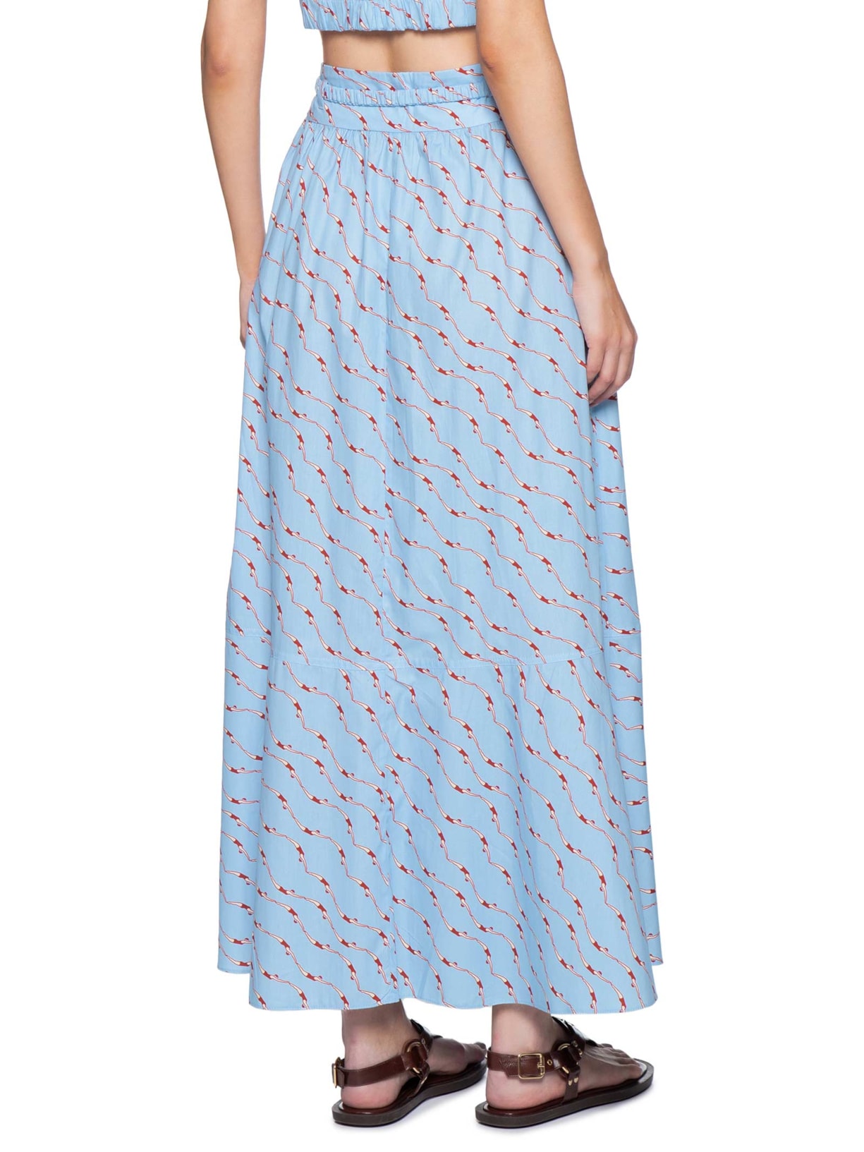 Saia Com Cinto Estampa Nadadoras Azul Dress To