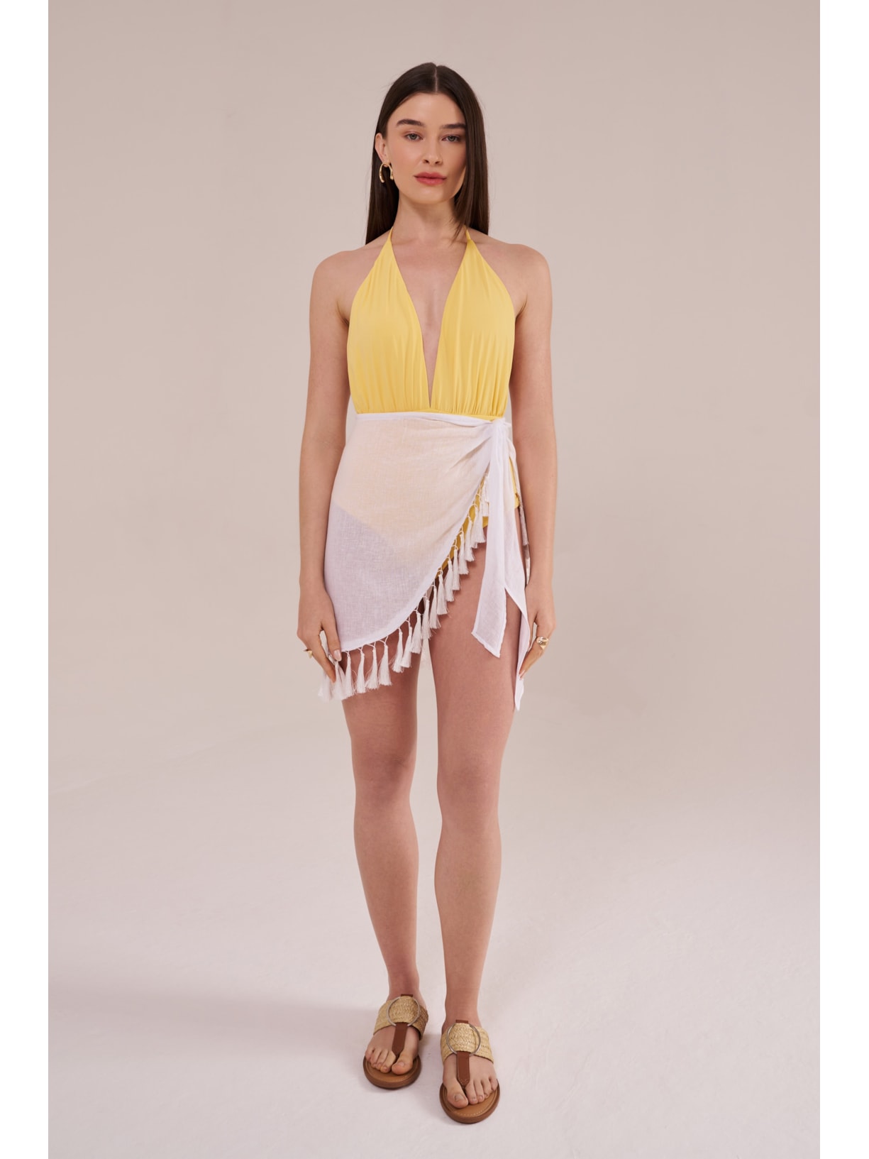 saia com franjas greta off white Suntime