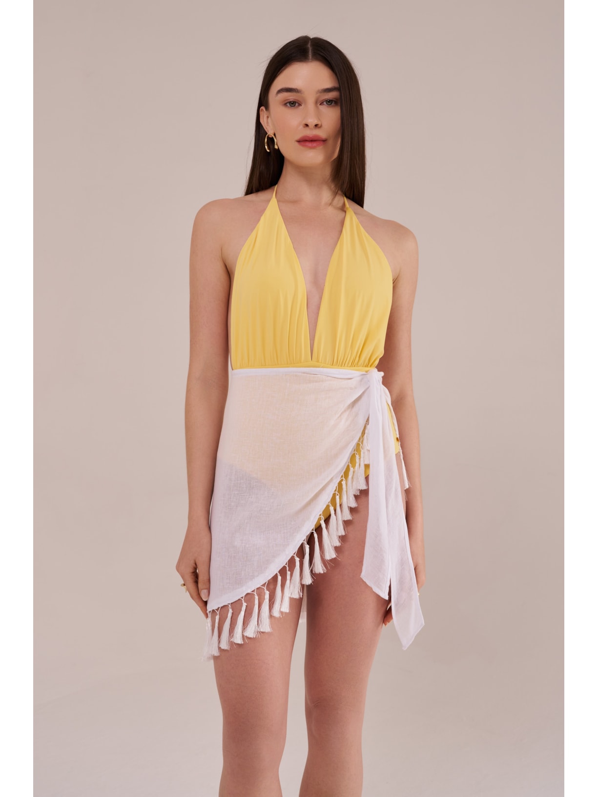 saia com franjas greta off white Suntime