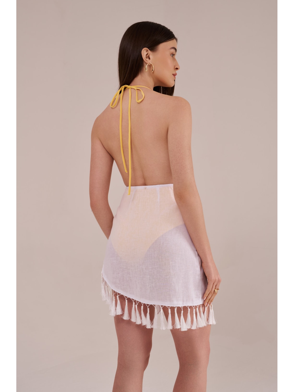 saia com franjas greta off white Suntime