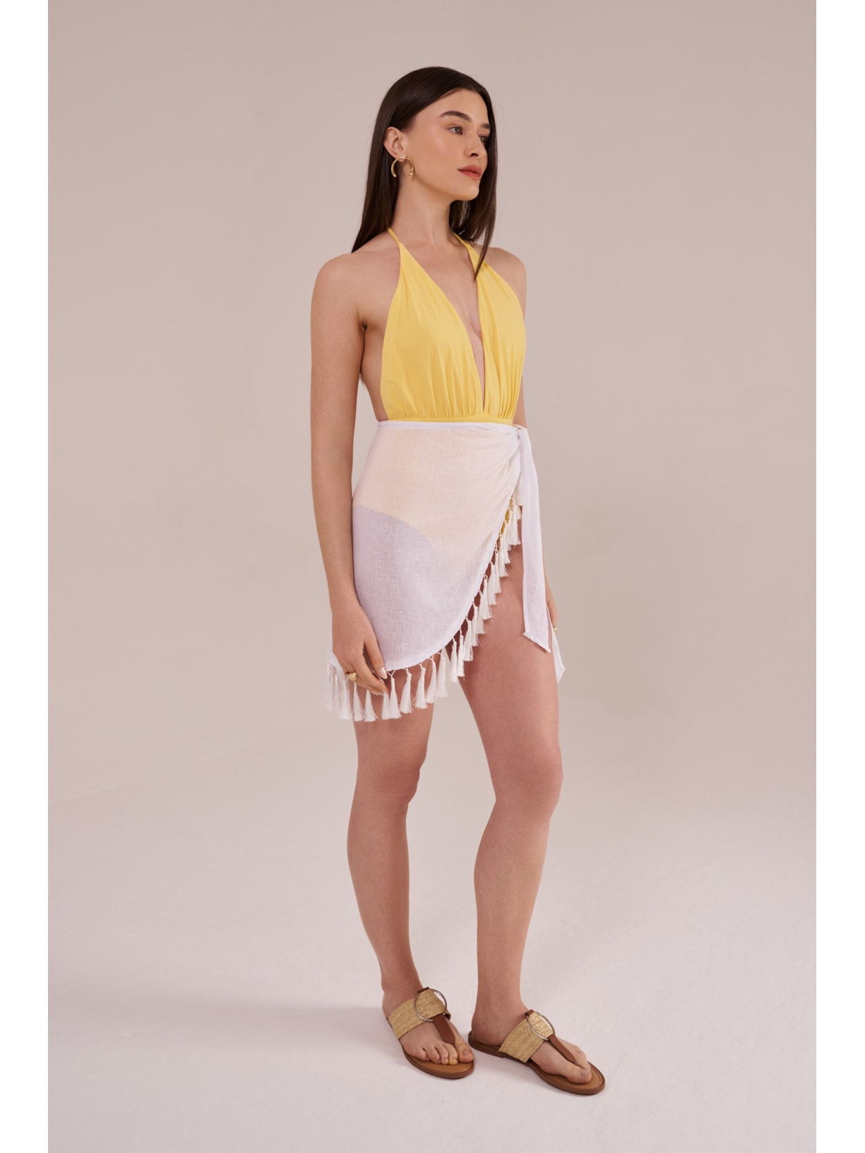 saia com franjas greta off white Suntime