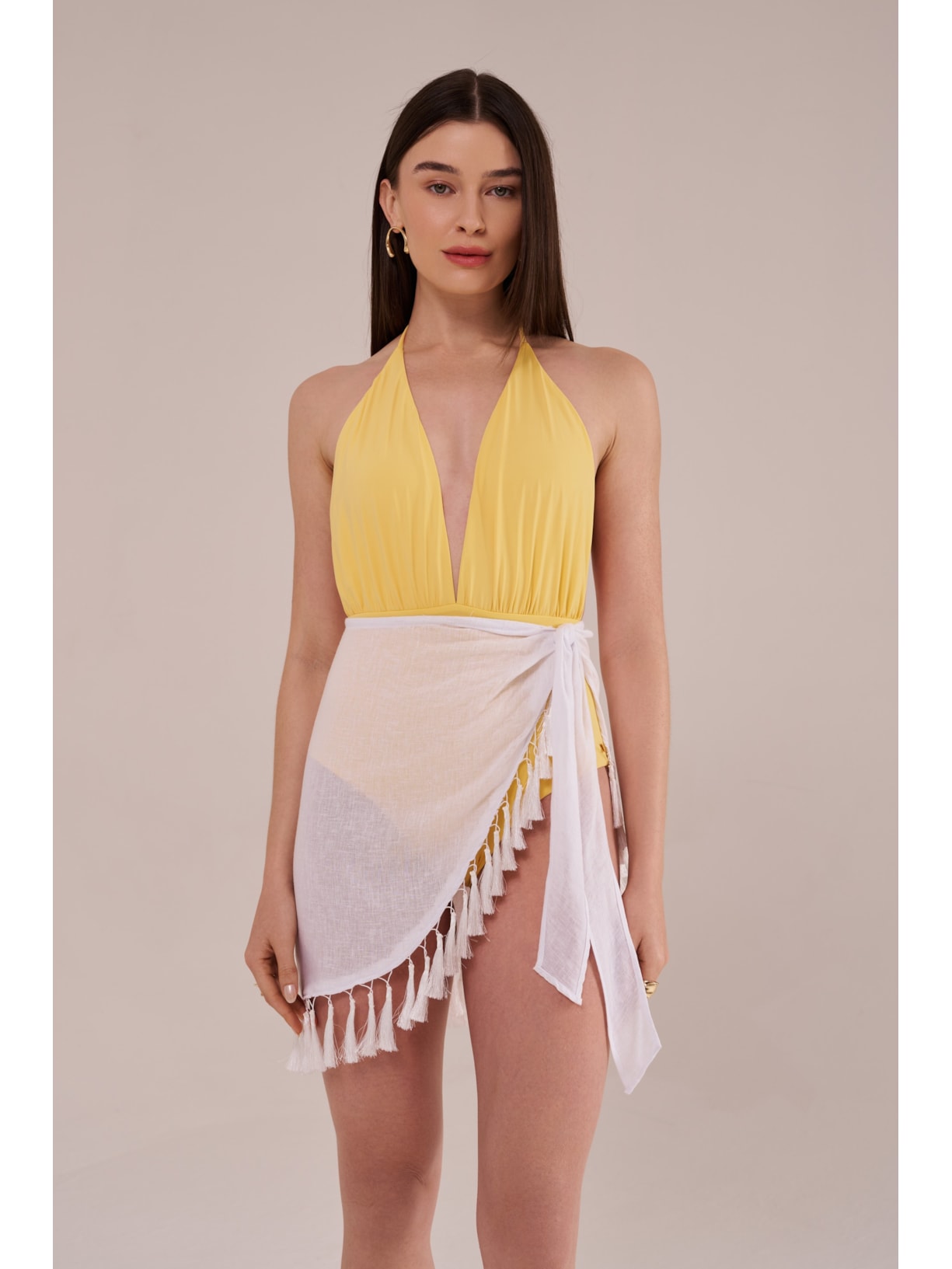 saia com franjas greta off white Suntime