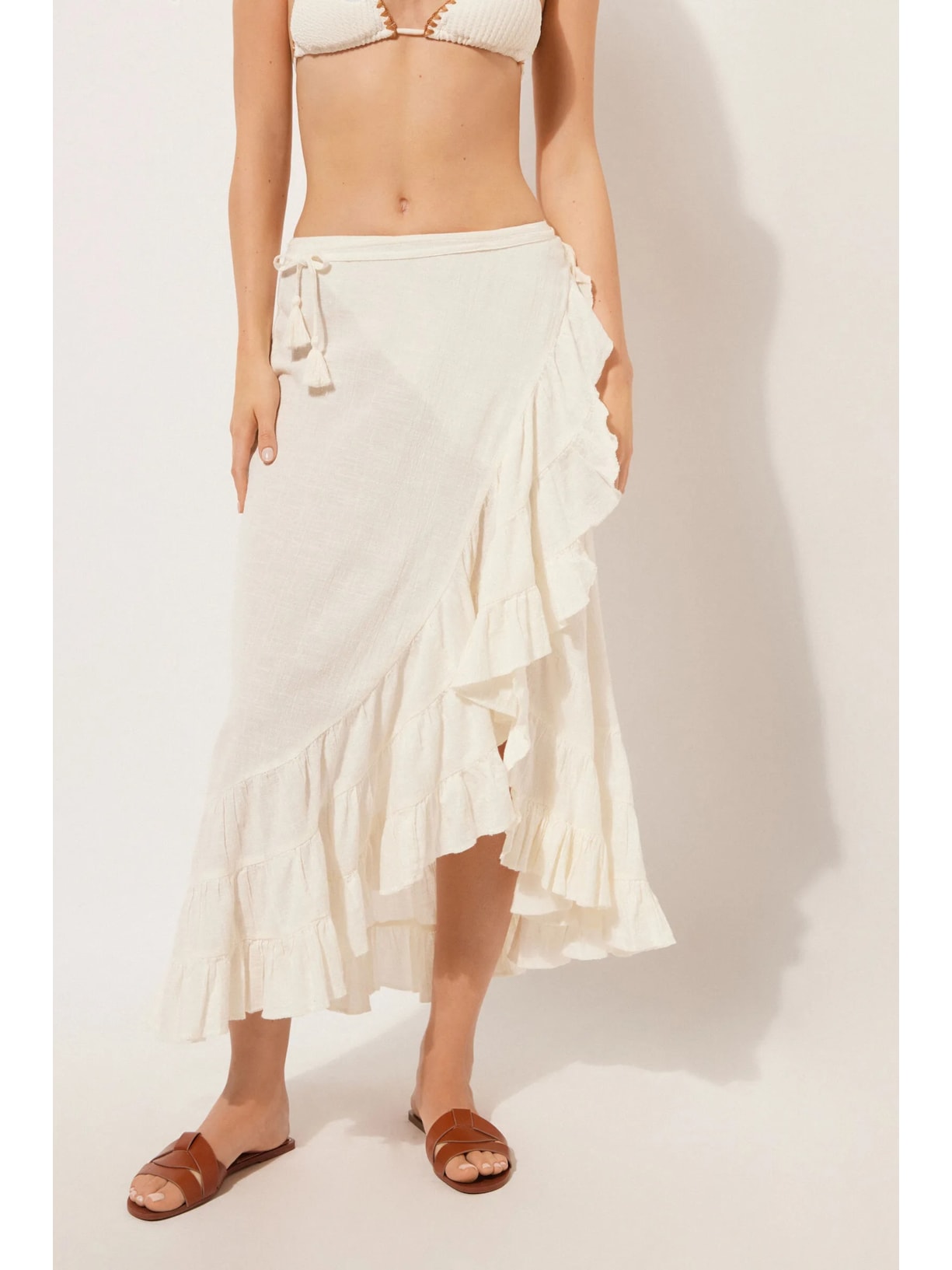 Saia Comprida Com Babados Off-White Calzedonia